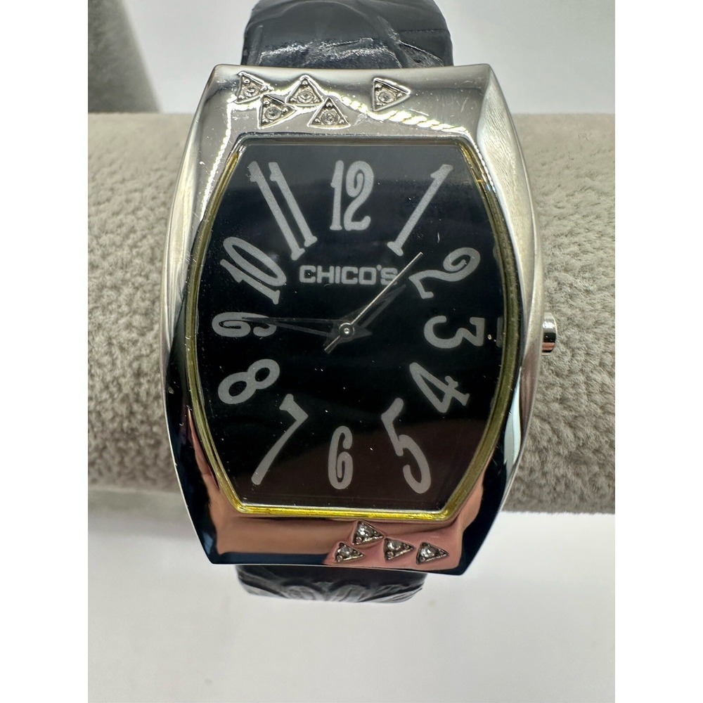 Chico's Womens Cuff Bangle Watch New Battery Black Band 30MM 6.5" U‎